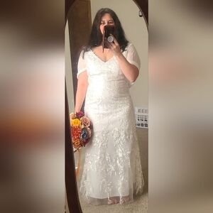 Elegant White Lace Dress With Cape